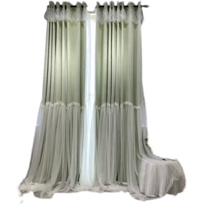 China 2022 Korean Flame Retardant Princess New Wind Curtain INS Wind Bedroom Girl Light Luxury Window Shading Green Custom Made for sale