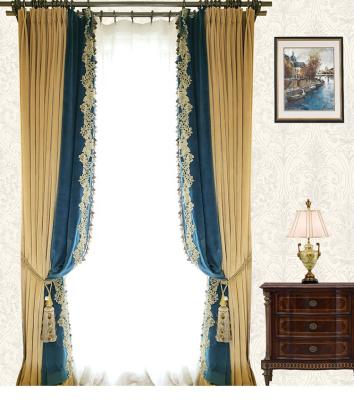 China Fire Retardant Light Luxury French Blue Curtain, Silk Flannel Embroidered Blackout Beige Quilting Custom Curtain For Bedroom for sale