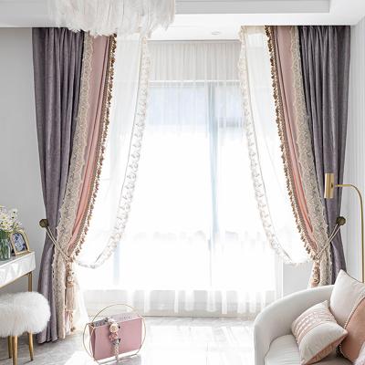 China American Fireproof French Mauve Luxury Single Living Room Fireproof Bedroom Chenille Light Thick Shading Lace Curtain for sale