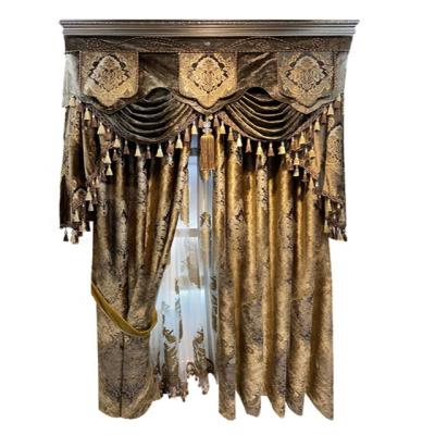 China American high-grade cafe ice velvet camel hair gilt curtain European luxury retro living room atmospheric villa for sale