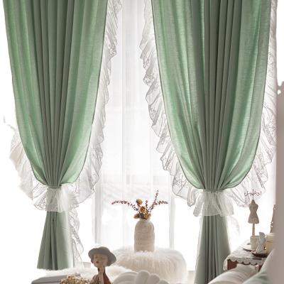 China French classic green bedroom lace curtain beautiful blackout living room romantic gauze curtain for sale