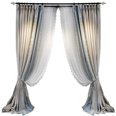 China French fireproof light luxury living room curtain finished bay window high-grade silk pattern bedroom atmosphere high-precision lace for sale