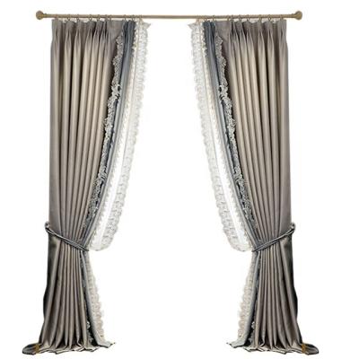 China French Modern Silk High Precision Flame Retardant Shading Light Gray Luxury Splicing Romantic High End Curtain In Lace Living Room for sale