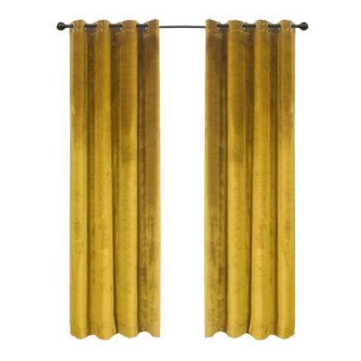 China Modern Sunshade Simplicity Yellow Velvet Printing Living Room Bedroom Decoration Sun Protection Polyester Home Window Curtains for sale