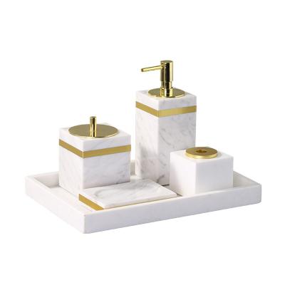 China Luxury Hotel Bathroom Bottle Set Series Serving Tray Five-piece Sustainable Nordic Natural Marble Lightweight Set for sale