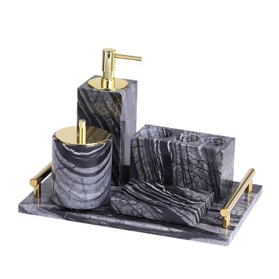 China Sustainable Custom Made Nordic Marble Light Shelf Bathroom Set Luxury Hotel Five-Piece Model Set for sale