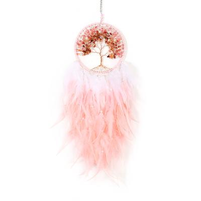 China Direct selling minimalist creative piece factory wire string feather decorative pendant led pink dreamcatcher for sale