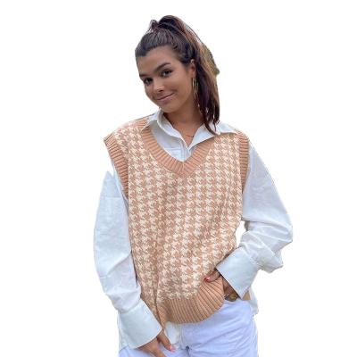 China Winter Sweater Houndstooth Woolen Vest Special Offer Anti Pilling Women's Sweaters Standard V-Neck College Style For Girl for sale