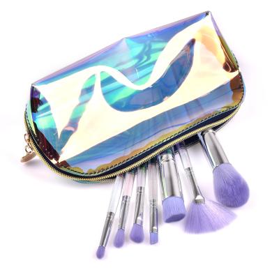 China Unique Purple Crystal Make Up Brushes Private Holographic Spot Brush 7pcs Highlight Makeup Brushes Customized Makeup Brush With Bag for sale