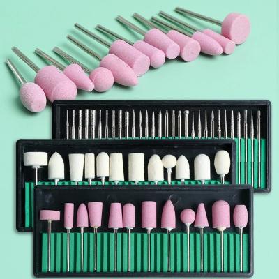 China Remove Nail Polish Set 12 PCS Pink Quartz Stone Nail Drills Electric Portable Holder Diamond Nail Drill Bit Set Wool Nail Bits for sale