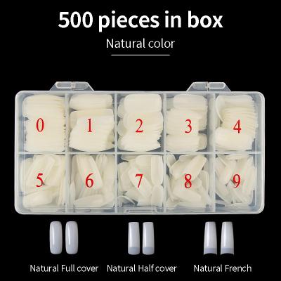 China 500pcs Design French Acrylic Fake Nails Natural UV Gel Manicure Tips Artificial False Half Ballerina Nail Tips For Nail Art Salon for sale