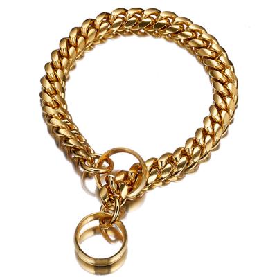 China JEWELED Cuban Link Martingale Plated Rose Metal Gold Chain Large Pit Bull Dog Collar Hardware Sets For Dogs for sale