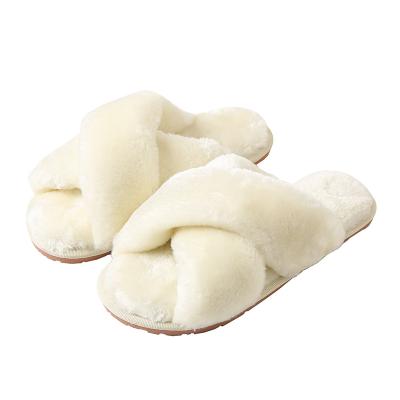 China Fashion Trend Winter Home Shoes Ladies Cross Soft Plush Female Open Toe Slides Women Warm Fur Slippers for sale