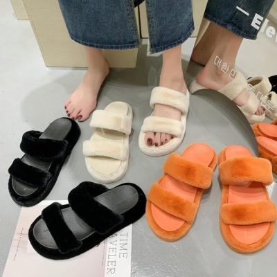 China Fashion Trend Ladies Fur Indoor Slippers Women's Plush Slippers Winter Slides for sale