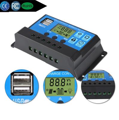 China Solar Controller Panel Battery Regulator 12V 24V USB Charging Charger Controller 10A 20A 30A for sale