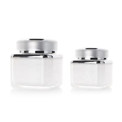 China Cosmetic in stock low moq customize container 30g 50g cosmetic uv gel jar cosmetic white square acrylic cream jar acceptable for sale