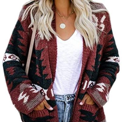 China Anti-wrinkle Women's Cardigan Aztec Cardigan Casual Tribal Long Sleeve Tribal Knit Coat for sale