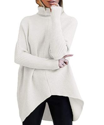 China Anti-Wrinkle Asymmetrical Sleeve Edge Turtle Neck Long Batwing Casual Pullover Sweater Knitted Women's Sweaters for sale