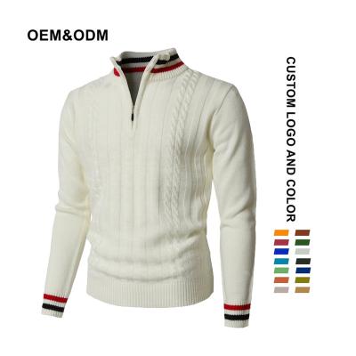 China Anti-Wrinkle Streetwear Mens Solid Polo Pullover Winter Crochet Sweater Half Zip Striped Cuff Turtle Round Neck Knit Mens Sweaters for sale