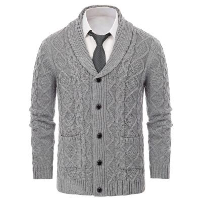 China Anti-Wrinkle Mens Shawl Lapel Button Up Cable Knitted Cardigan Sweaters for sale