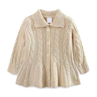 China Anti-wrinkle Autumn Long Sleeve Peter Pan Collar Girls Cardigan Ribbed Knit Sweaters for sale