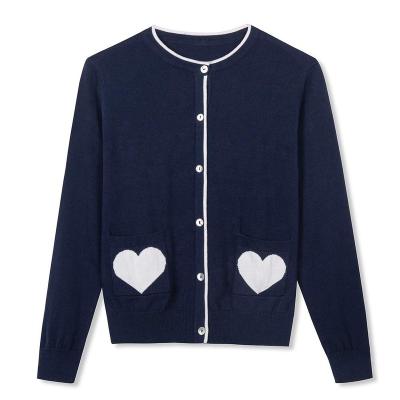 China Anti-wrinkle love heart pattern school uniform cotton kids cardigan girl sweater for sale