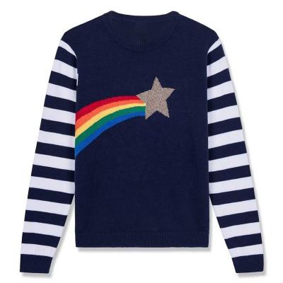 China Anti-wrinkle 2021 New Style Girl Boy Striped Long Sleeve Rainbow Star Kids Knitted Sweaters for sale