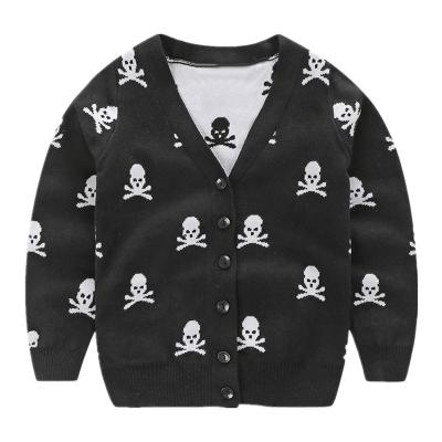 China Red Cardigan Boy's 100% Cotton Anti-wrinkle Anti-wrinkle Funny Skull V-Neck Sweaters for sale