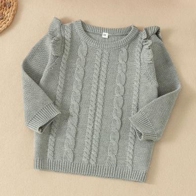 China 2022 Custom Regular Spring Sleeve Knit Kids Baby Ruffle Trim Cable Knit Sweater for sale