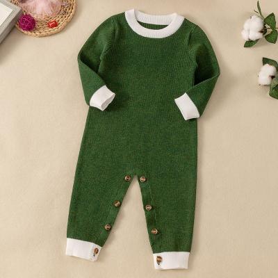 China 2022 casual long sleeve wholesale baby contrast trim knit jumpsuit baby rompers for 0-24 months for sale