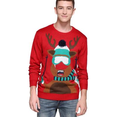 China Anti-wrinkle Printing Funny Animal Reindeer Christmas Sweater Men Ugly Sweater for sale