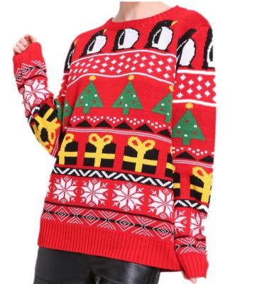 China Anti-wrinkle 2021 Winters Reindeer Tree Knitwear Turtle Neck 100% Acrylic Jacquard Christmas Sweater For Women for sale