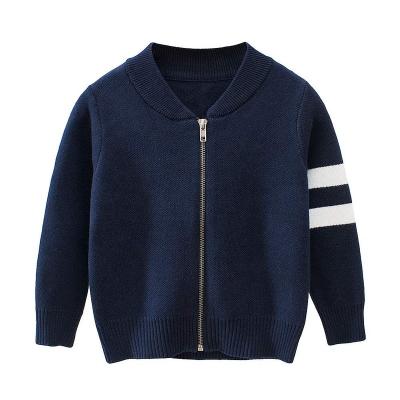 China custom wholesale Anti-wrinkle crew neck ribbed boys striped knitted kids cardigan for sale