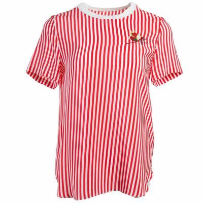 China Red Fashion Design Fashion Embroidery Anti-wrinkle Stripe T-shirt Casual And Stylish 100% Silk T-shirt for sale