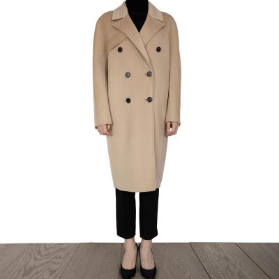 China Wholesale Women's Business Solid Color Ditch Coat Winter Double Breasted Windproof Coat Breathable Cashmere Blend Wool Coat Long for sale