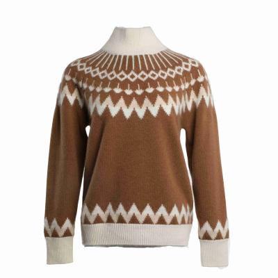 China Anti-Wrinkle Winter Christmas Coffee Color Ladies Cashmere Knitted Neck Top Long Sleeve Casual Women Pullovers Sweaters for sale