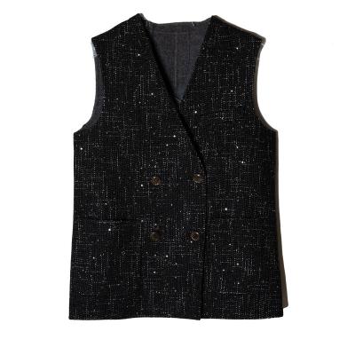 China Women's Vests Woolen Solid Color Breathable Cross Sequins Design Suit Vest For Office Winter Warm Windproof Vests for sale