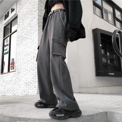 China Anti-Wrinkle Wholesales Black Loose Fit Women Wide Leg Pockets Solid Color Four Spring Casual Cargo Pants for sale