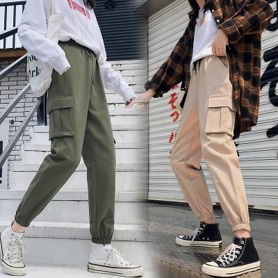 China Anti-Static Wholesales Spring Solid Color Cotton Four Pocket Elastic Waist Women's Casual Cargo Pants for sale