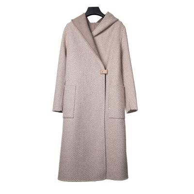 China Factory Direct Wool Swallow Grid Pattern Cashmere Knitted Hooded Winter Anti-wrinkle Outwear Women Casual Long Coat for sale