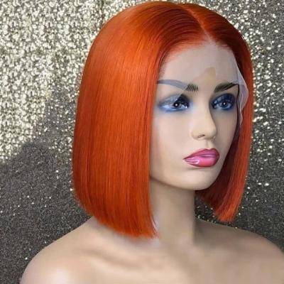 China Silky Straight Wave Hair Lace Front Wig Orange Color Women Wigs For Brazilian Hair Cuticle Aligned Hair Bob Lace Wig for sale