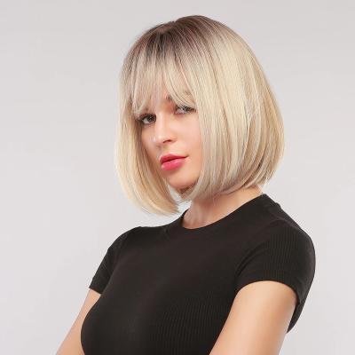 China Silky Straight Wave Wig Experts Roman Synthetic Hair Bob Wigs For Black Women Quality 12 Inch Highlight Synthetic Blonde Ombre Hair Allure Wig for sale