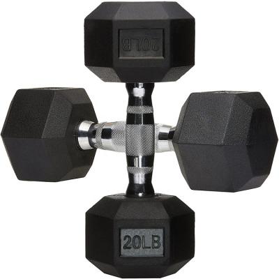 China Gym Rubber Covered Workout Dumbbell Weightlifting Equipment Dumbell Hexagon Free Weights Dumbbells for sale