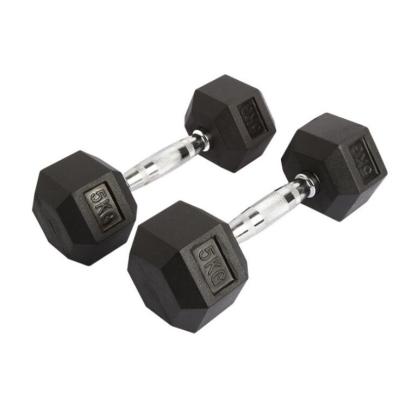 China Durable Home Gym Rubber Coated 25 Pound Hex Dumbbell Dumbbell Pounds for sale