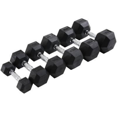 China Home Fixed Black Hexagon Equipment Fitness Gym Rubber Dumbbell Rubber Covered Dumbbell for sale