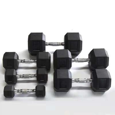 China Dumbbell Rubber Covered Fitness Weights Dumbbell Gym Basic Equipment Rubber Coated Hex Dumbbell for sale