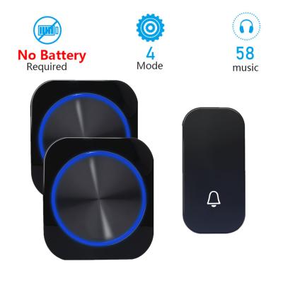 China Modern Self Powered Wireless Doorbell Without Night Light Waterproof Bell Battery Door Security Home Button Smart Receiver Set 58 Songs for sale