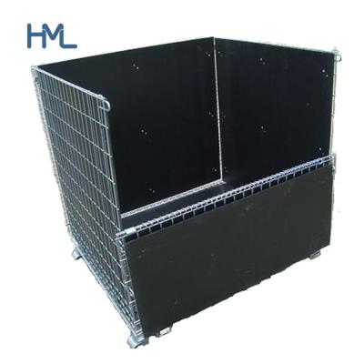 China High Quality Stackable PET Preform Industry Storage Pet Preform Industrial Folding Galvanized Welded Wire Mesh Container With PP Sheet for sale