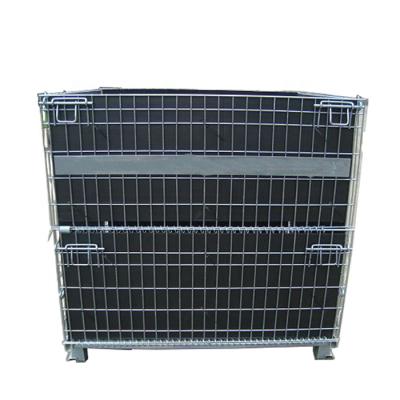 China Collapsible Galvanized Collapsible Lockable Warehouse Stacking Metal Storage Wire Mesh Cages For PET Preform Industry for sale