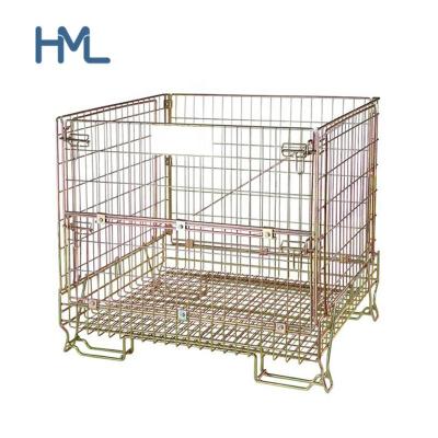 China Collapsible Custom Galvanized Collapsible Warehouse Metal Wire Mesh Collapsible Container For Wine Bottle Storage for sale